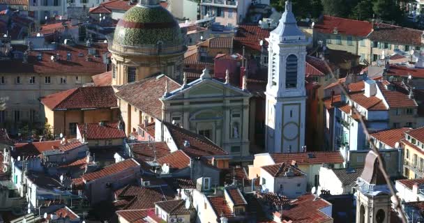 Vista Aérea Catedral Barroca Sainte Reparade Cidade Velha Nice Riviera — Vídeo de Stock