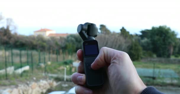 Roquebrune Cap Martin Francja Lutego 2019 Testowanie Dji Osmo Kieszeni — Wideo stockowe