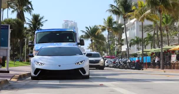 Miami Florida Usa Fevereiro 2019 Luxury White Lamborghini Huracan Performante — Vídeo de Stock