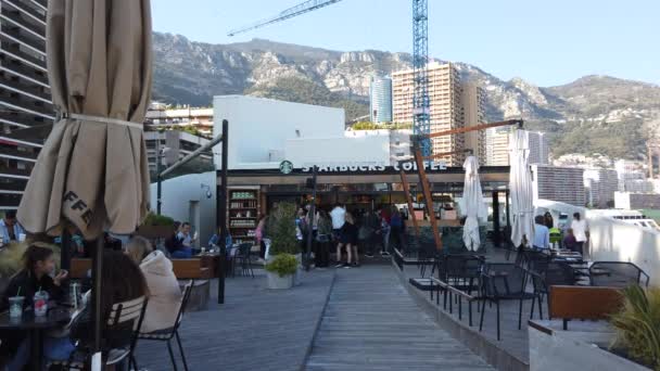 Monte Carlo Mónaco Marzo 2019 Starbucks Coffee Roof Terrace Monte — Vídeo de stock