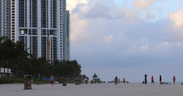 Miami Florida Usa Febbraio 2019 Persone Sulla Spiaggia Con Edifici — Video Stock