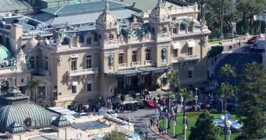 Monte-Carlo, Monako-28 Mart, 2019: Monako 'Da Monte Carlo Casino güzel havadan görünümü, Fransız Rivierası, Fransa, Avrupa-dCi 4k video