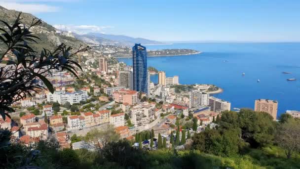 Panoramic Aerial Top View Principality Monaco Time Lapse French Riviera — Stock Video