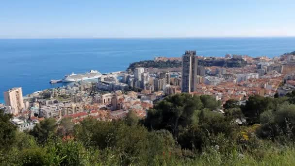Panoramic Aerial Top View Principality Monaco Time Lapse French Riviera — Stock Video