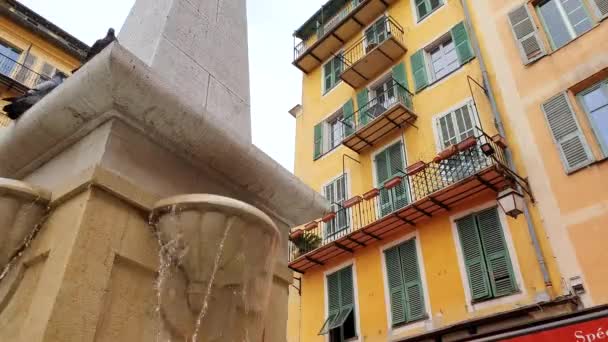 Romantic Fountain Pigeons Old Town Nice Place Rossetti Flowing Water — Stock Video