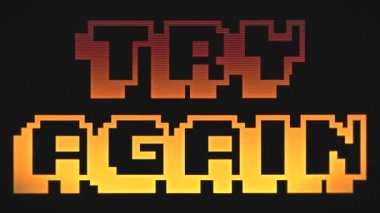 Tekrar Deneyin Ekran 8-Bit Retro Video Oyun Stili Metin, Eski Arcade Oyunları Animasyon, Turuncu Ve Sarı Renkler Arka Plan - 4k Çözünürlük Ultra Hd 
