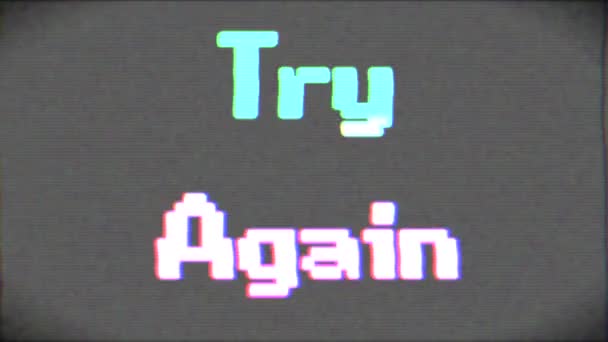 Försök Igen Skärmen Bitars Retro Video Spel Stil Text Gamla — Stockvideo