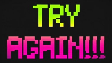 Tekrar Deneyin Ekran 8-Bit Retro Video Oyun Stili Metin, Eski Arcade Oyunları Animasyon, Yeşil Ve Pembe Renkler Arka Plan - 4k Çözünürlük Ultra Hd 