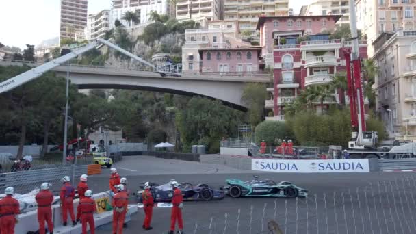 Monte Carlo Mônaco Maio 2019 Fórmula Carros Elétricos Dirigindo Muito — Vídeo de Stock