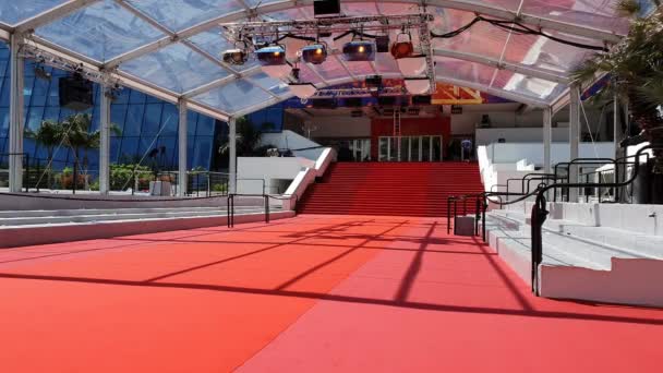 法国戛纳 2019年5月14日 著名的红地毯楼梯在电影节和康雷斯宫之前 戛纳电影节2019年戛纳 法国里维埃拉 4K视频 — 图库视频影像