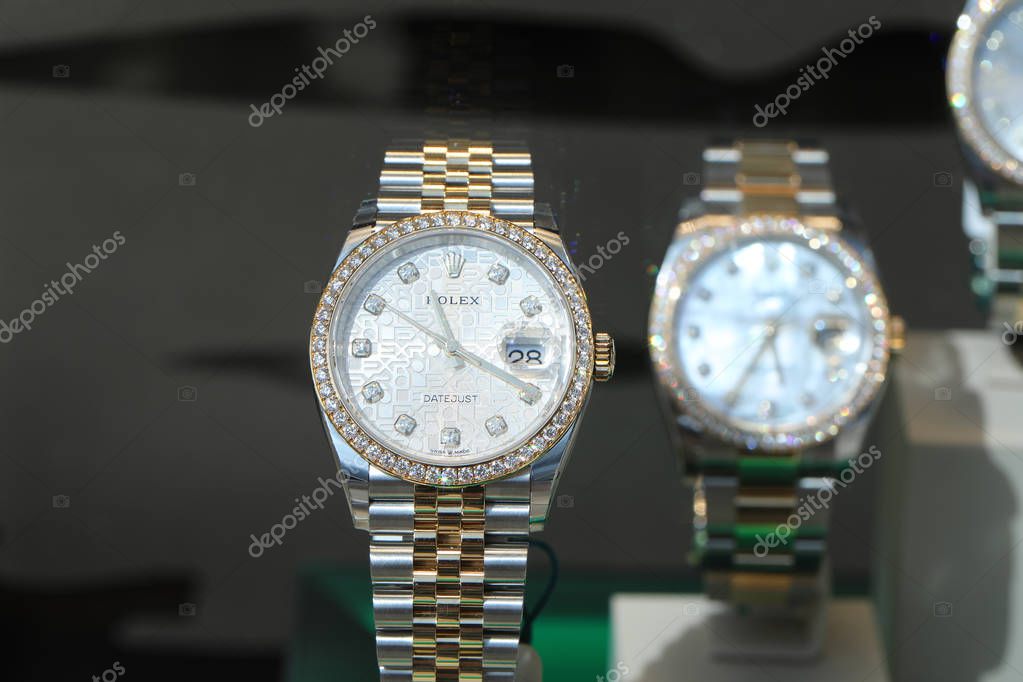 Monte-Carlo, Monaco - June 16 2019: Luxury Rolex Watches On Display In A Store Window At Monte-Carlo, Monaco. Close Up View / Macro Shot