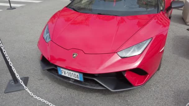 Monte Carlo Mónaco Junio 2019 Luxury Red Lamborghini Huracan 640 — Vídeo de stock