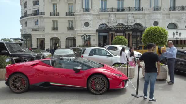 Monte Carlo Monaco Juni 2019 Luxuriöser Roter Lamborghini Huracan 640 — Stockvideo