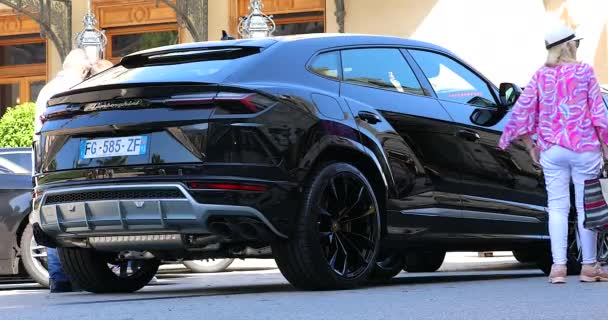 Monte Carlo Monaco Juni 2019 Schöner Schwarzer Lamborghini Urus Geländewagen — Stockvideo