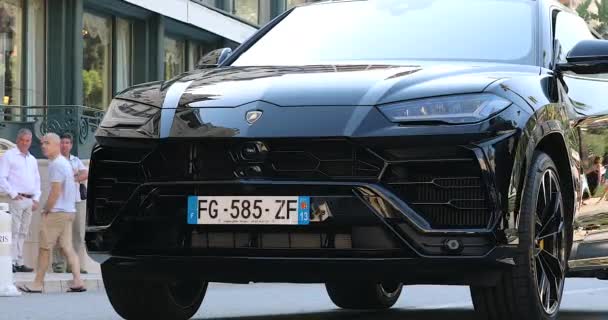 Monte Carlo Monako Haziran 2019 Lüks Siyah Lamborghini Urus Suv — Stok video