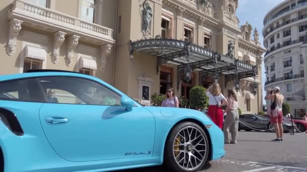 Monte Carlo Monaco Giugno 2019 Sportivi Parcheggiati Davanti Casinò Monte — Video Stock