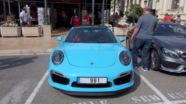 Monte Carlo Monaco Juni 2019 Turkoois Blauwe Porsche 911 Carrera — Stockvideo