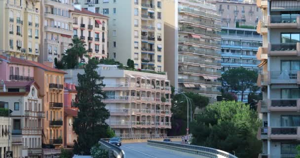 Monte Carlo Monaco Juni 2019 Monaco Skyskrapor Och Stadstrafik Monaco — Stockvideo