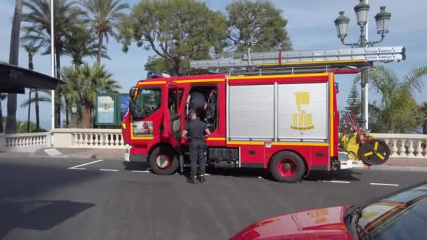 Monte Carlo Mônaco Junho 2019 Caminhão Bombeiros Francês Renault Vermelho — Vídeo de Stock