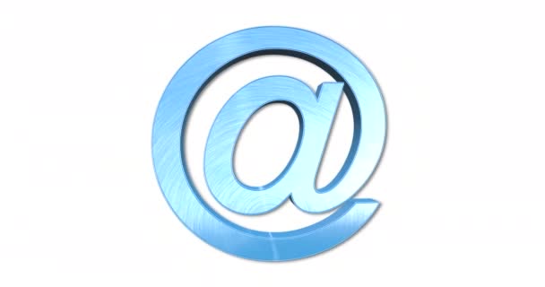 Znak Rotacji Pętli Metaliczny Niebieski Arobase Symbol Izolowane Białym Tle — Wideo stockowe