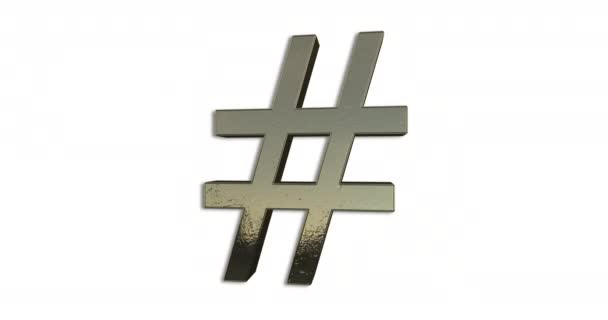 Golden Hashtag Sign Rotation Loop Rethic Gold Hashtag Isolated White — стоковое видео