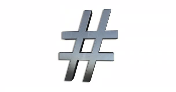 Hashtag Tekenrotatie Lus Ultra Realistische Metalen Materiaal Hashtag Symbool Geïsoleerd — Stockvideo