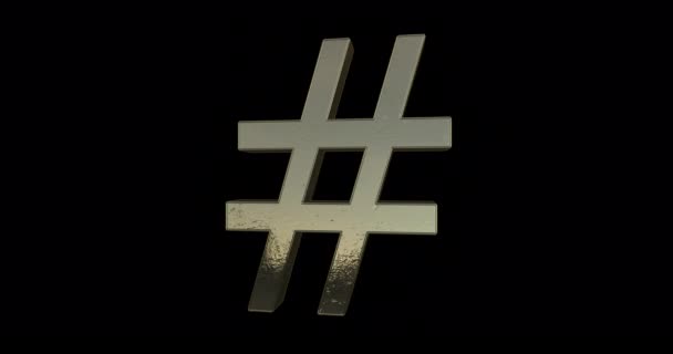 Golden Hashtag Sign Rotation Loop Rethic Gold Hashtag Isolated White — стоковое видео