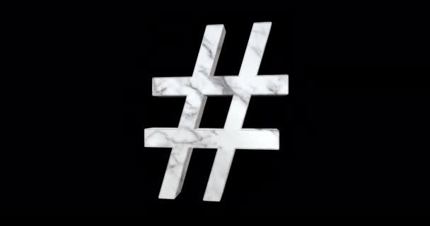 Hashtag Smyčka Střídání Znaménka Ultra Realistickou Texturou Bílého Mramoru Symbol — Stock video