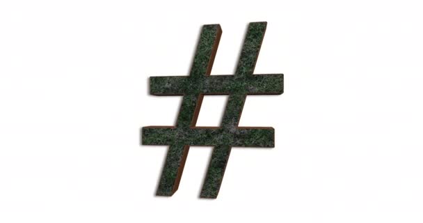 Eco Groene Hashtag Tekenrotatie Lus Groen Gras Houten Hashtag Symbool — Stockvideo