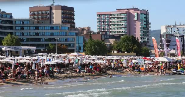 Sonniger Strand Bulgarien August 2019 Überfüllter Sonnenstrand Slanchev Bryag Der — Stockvideo