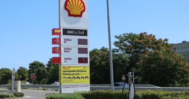 Nesebar Bulgaria Agosto 2019 Shell Gas Station Sign Showing Gasoline — Vídeo de stock