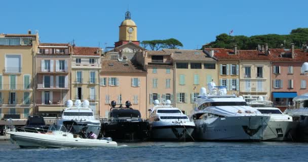 Saint Tropez France September 2019 Luxurious Beautiful Yachts Lined Front — ストック動画