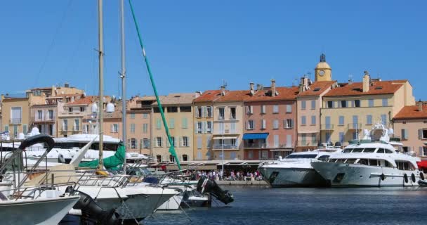 Saint Tropez Francja Września 2019 Piękny Panoramiczny Widok Port Kolorowe — Wideo stockowe