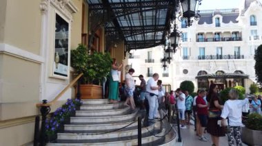 Monte-Carlo, Monaco - September 20, 2019: Crowd Of Tourists Visiting Monte-Carlo Casino In Monaco On The French Riviera, Europe. Close Up View - 4K Video