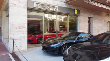 Monte-Carlo, Monaco - September 20, 2019: Scuderia Monte-Carlo, Ferrari Official Car Dealer, 5 Avenue Princesse Grace In Monaco On The French Riviera, Europe - 4K Video