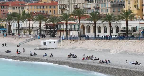 法国尼斯 2019年5月21日 美丽的全景 Beautiful Panorama Promenade Des Anglais Beach Palm — 图库视频影像