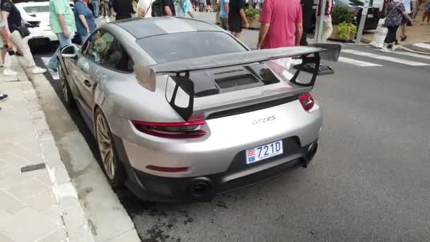 Monte Carlo Monaco September 2019 Grey Porsche 911 Gt2 Supercar — Stockvideo