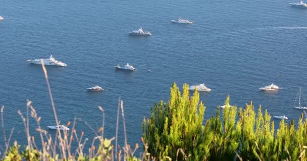 Bela Vista Iates Mar Mediterrâneo Vista Topo Montanha Riviera Francesa — Vídeo de Stock