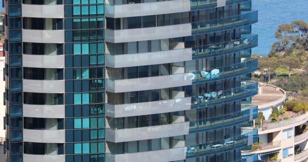 Monte Carlo Monaco April 2019 Transparent Windows Blue Modern Building — Stock Video