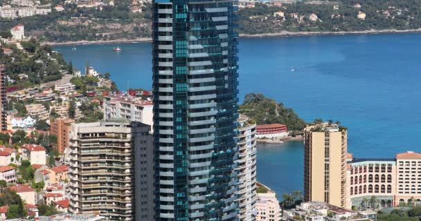 Monte Carlo Mônaco Abril 2019 Paisagem Urbana Costeira Com Arranha — Vídeo de Stock