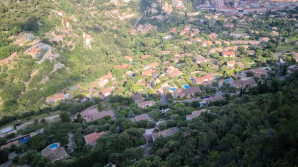Aerial View Beautiful Villas Swimming Pool Mountains French Riviera Turbie — Αρχείο Βίντεο
