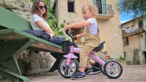 Gorbio France Mai 2020 Cute Little Boy Riding Tricycle Square — Video