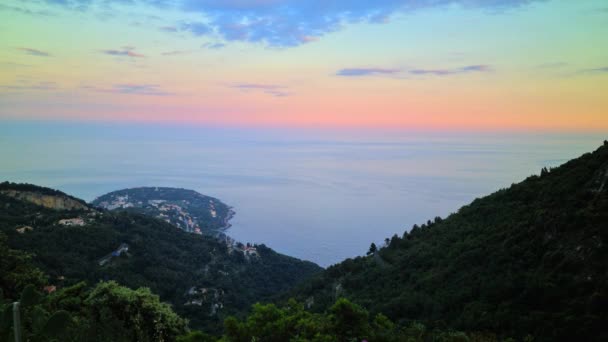 Timelapse Pôr Sol Sobre Mar Mediterrâneo Montanha Cap Martin Nos — Vídeo de Stock