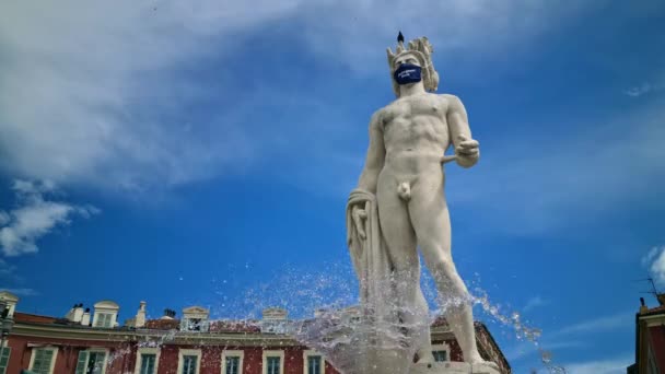 Nice France June 2020 Fountain Sun Fontaine Soleil Marble Statue — Αρχείο Βίντεο