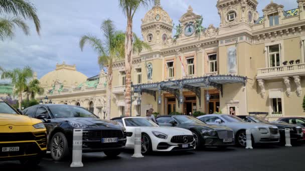 Monte Carlo Mónaco Junio 2020 Muchos Supercoches Alineados Fuera Del — Vídeos de Stock