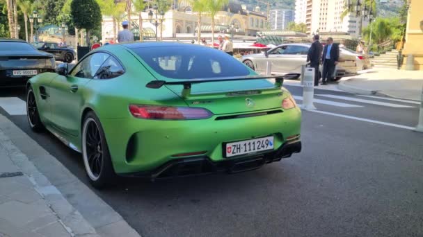 摩纳哥蒙特卡洛 2020年6月26日 Mercedes Benz Amg Green Hell Reear View Parked — 图库视频影像