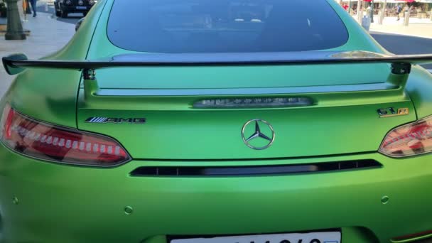 摩纳哥蒙特卡洛 2020年6月26日 8K奔驰Amg Green Hell Close Rear View Parked Monaco — 图库视频影像