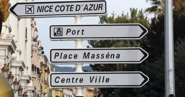 Road Signs Indicating Directions Nice Cote Dazur Aroport Nice Airport — Vídeo de Stock