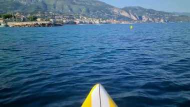 8K POV Stand Up Paddle Board, Paddling in the Mediterranean Sea, Roquebrune-Cap-Martin On the French Riviera, France, Europe - 8K UHD (7680 x 4320)