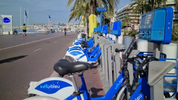 Nice France Août 2020 Système Partage Vélos Velo Bleu Location — Video